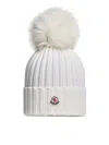 Moncler Wool Cap With Synthetic Pompom In Nude