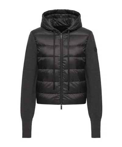 Moncler Wool Hooded Padded Zip-up Cardigan In Black