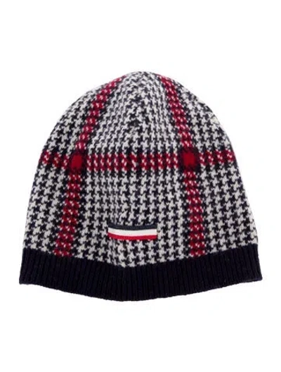 Pre-owned Moncler Wool Houndstooth Beanie In Blue