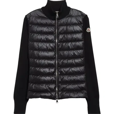 Moncler Knitted-sleeve Quilted Cardigan In Black
