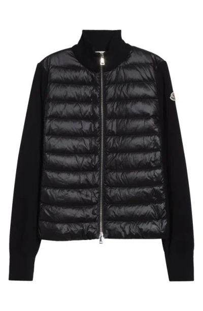 Moncler Wool Knit & Down Cardigan In Black