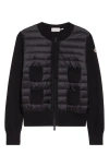 Moncler Wool Knit & Quilted Down Cardigan In Black