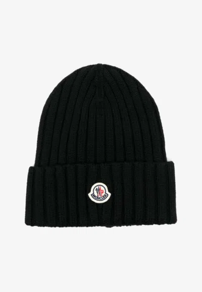 Moncler Wool Knit Beanie In Black