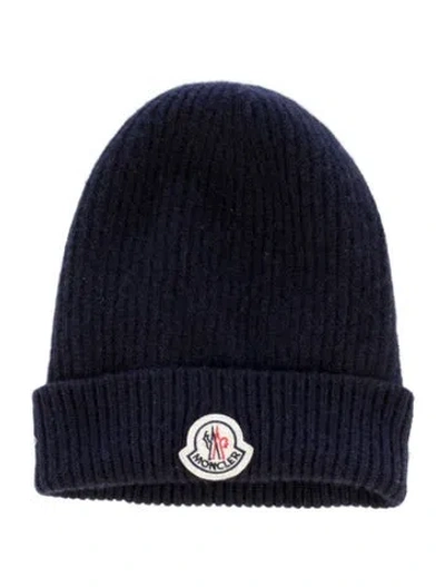 Pre-owned Moncler Wool Knit Embroidered Beanie Hat In Blue