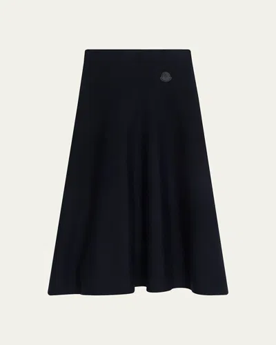 Moncler Wool Knit Midi Skirt In Blue