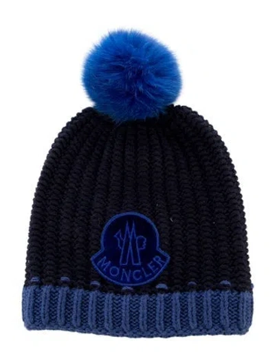 Pre-owned Moncler Wool Knit Pattern Print Beanie In Blue