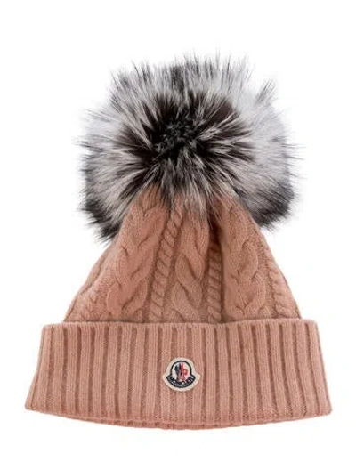 Pre-owned Moncler Wool Knit Pom-pom Beanie In Pink