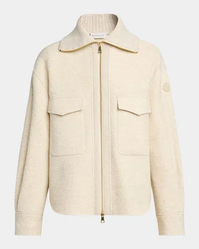 Moncler Wool Knit Shirt Jacket In Neutral