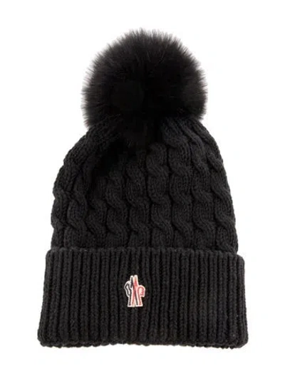 Pre-owned Moncler Wool Knitted Beanie With Pom Pom Accents In Black