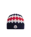 Moncler Logo Diamond Cuff Wool Beanie In Black