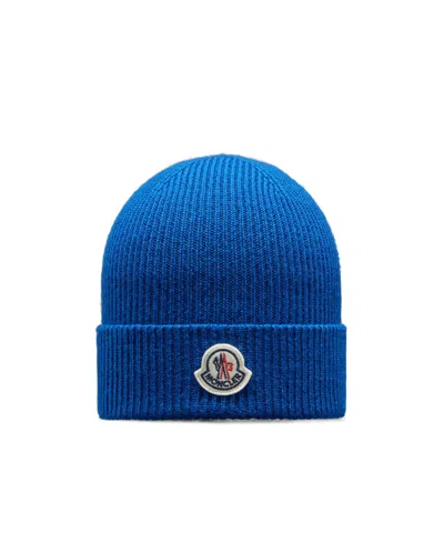 Moncler Wool Knitted Hat In Blue