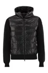 Moncler Hooded Quilted Sweater Ribbed Sleeves In Black