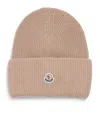 Moncler Wool Logo Beanie In Brown