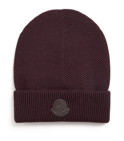 Moncler Wool Logo Beanie In Brown