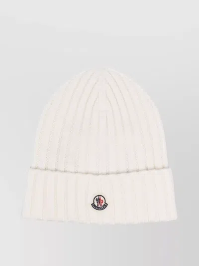 Moncler Logo Wool Beanie In White