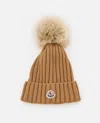 Moncler Pompom Wool Beanie In Brown