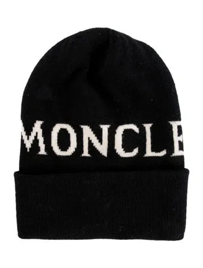 Pre-owned Moncler Wool Logo Knit Hat In Black/neutrals