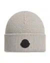 Moncler Wool Logo Patch Beanie In Light Beige