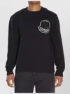 Moncler Wool Logo Sweater With Ribbed Crew Neck In Black