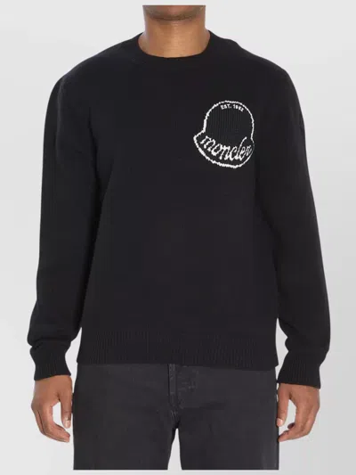 MONCLER WOOL LOGO SWEATER WITH RIBBED CREW NECK