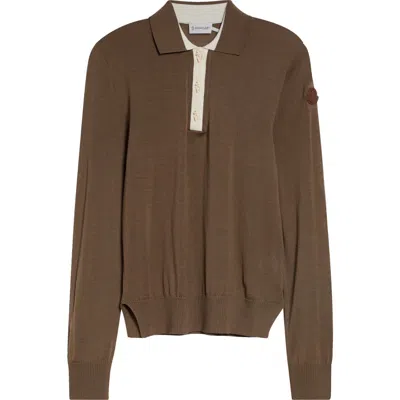 Moncler Wool Long Sleeve Polo In Brown