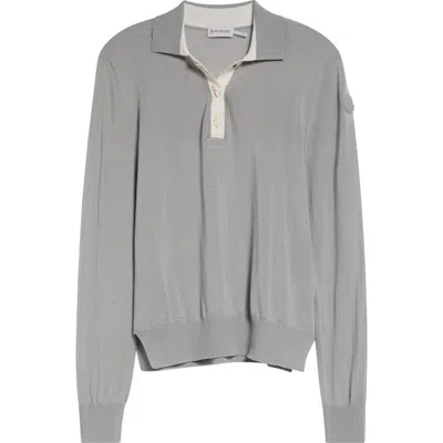 Moncler Wool Long Sleeve Polo In Gray