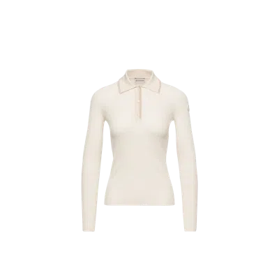 Moncler Polo À Manches Longues En Laine, Femme, Blanc, Taille: Xs In White
