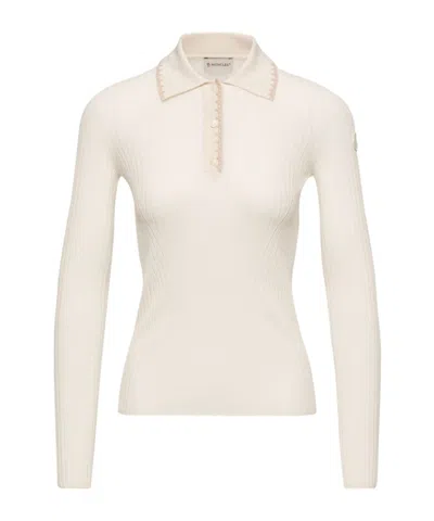 Moncler Wool Long Sleeve Polo Shirt In Yellow