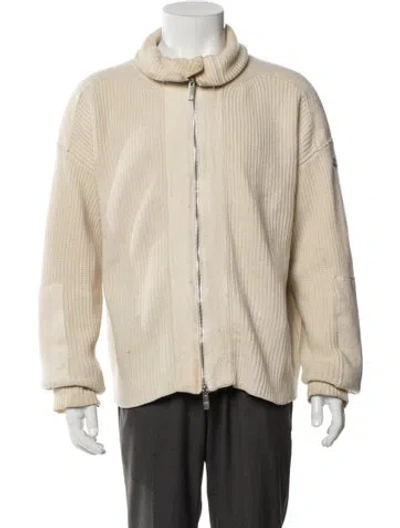 Pre-owned Moncler Wool Mock Neck Cardigan In Green