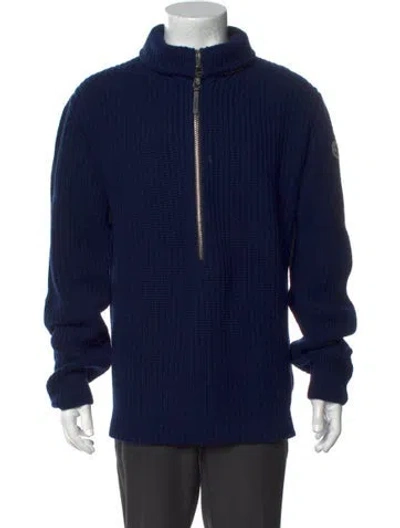 Pre-owned Moncler Wool Mock Neck Sweatshirt In Blue