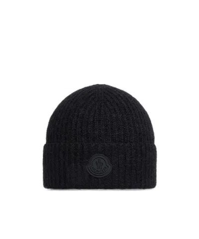 Moncler Wool  Mohair Blend Beanie In Black