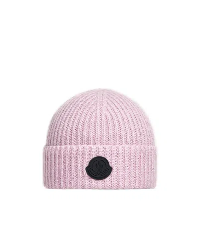 Moncler Wool  Mohair Blend Beanie In Pink