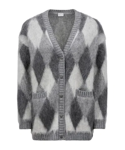 Moncler Wool Mohair Cardigan In Gray
