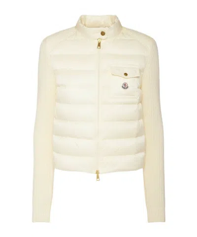 Moncler Wool  Nylon Down Cardigan Jacket In Gray