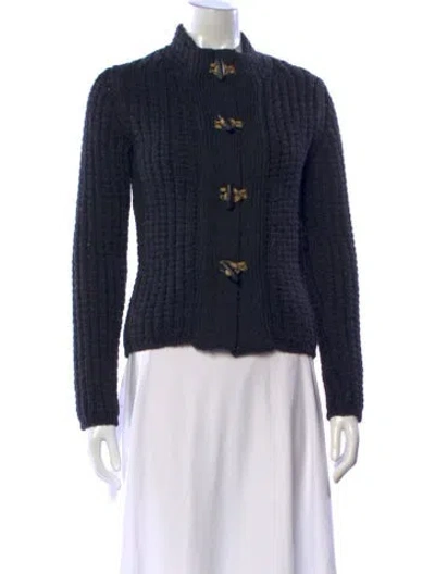 Pre-owned Moncler Wool Open Front Sweater In Blue
