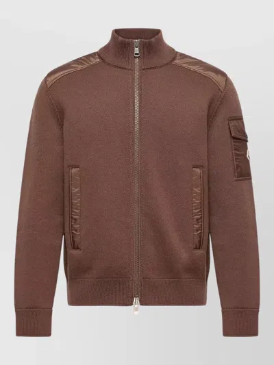 Moncler Wool Padded Cardigan High Collar Zip In Black