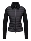 Moncler Two-material Cardigan With Goose Down Padding And High Neck In Black