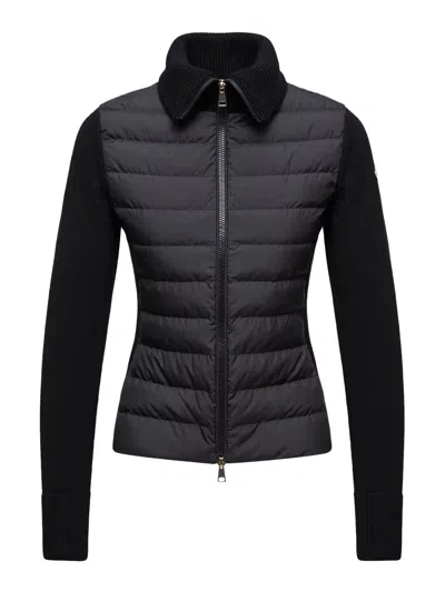 Moncler Wool Padded Cardigan With Zip In Black