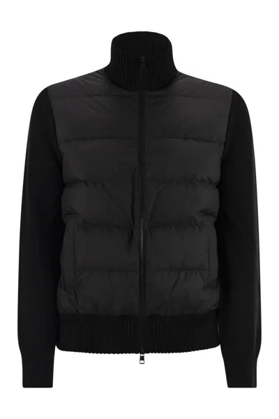 Moncler Wool Padded Cardigan With Zip In Black