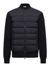 Moncler Men Padded Wool Cardigan With Zip In Blue