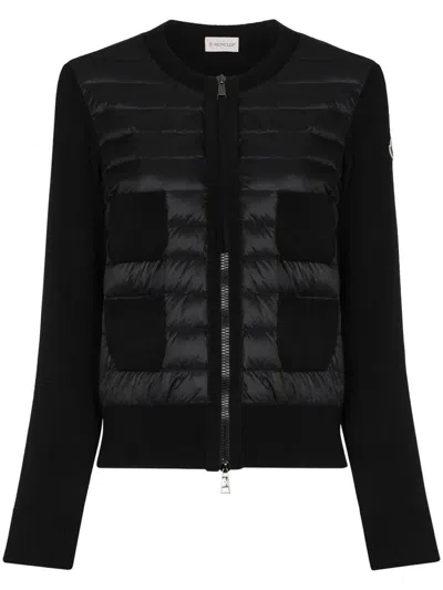 Moncler Wool Padded Cardigan With Zip Clothing In Black