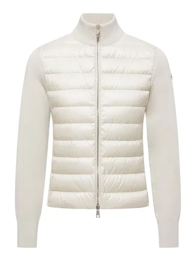 Moncler Wool Padded Cardigan With Zip In Nude