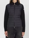 Moncler Two-material Cardigan With Goose Down Padding And High Neck In Blue
