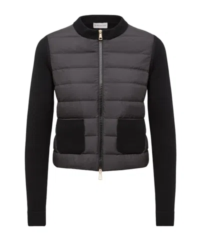 Moncler Wool Padded Zip-up Cardigan In Black