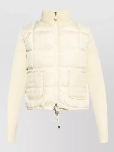 Moncler Wool Panelled Quilted Fine Knit Puffer Jacket In Neutral