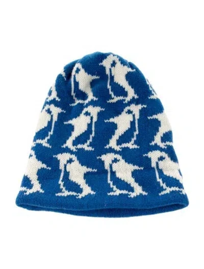 Pre-owned Moncler Wool Patterned Beanie In Blue