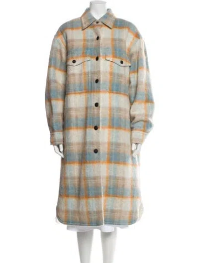 Pre-owned Moncler Wool Plaid Print Jacket In Blue