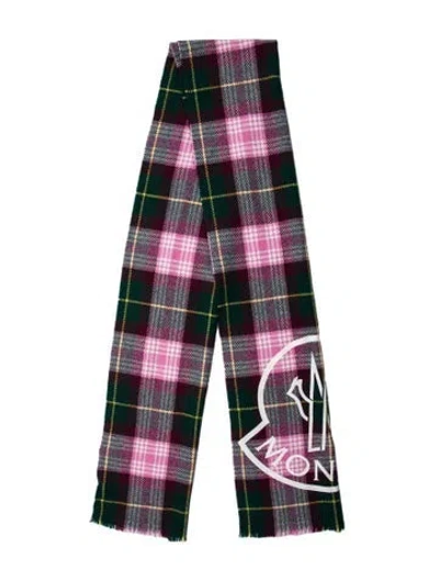 Pre-owned Moncler Wool Plaid Print Scarf In Purple