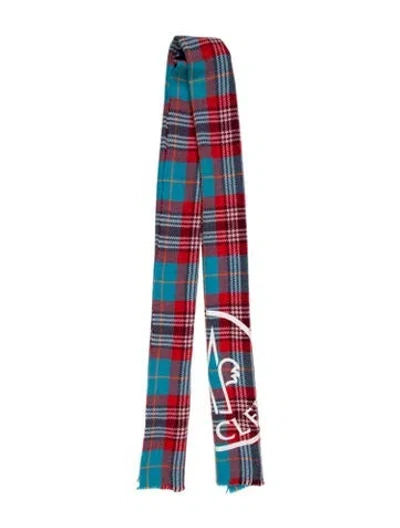 Pre-owned Moncler Wool Plaid Print Scarf In Red