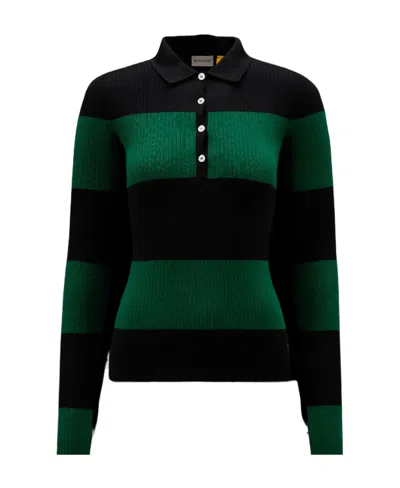 Moncler Wool Polo Shirt In Black